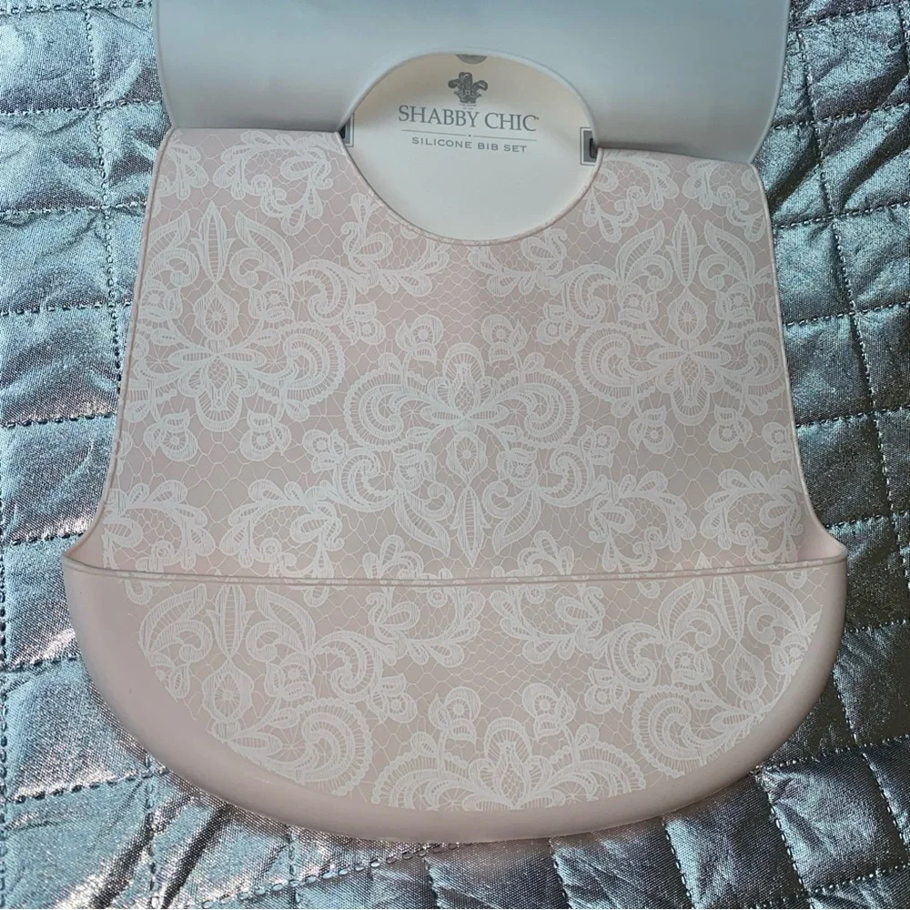 Shabby Chic Floral Silicone Baby Bibs Set of 2 Ages 6‎ Months + New